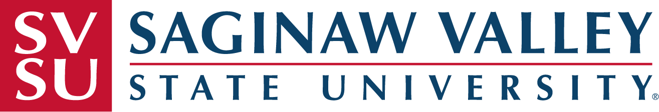 Saginaw Valley State University logo in red and blue, symbolizing education and community pride.
